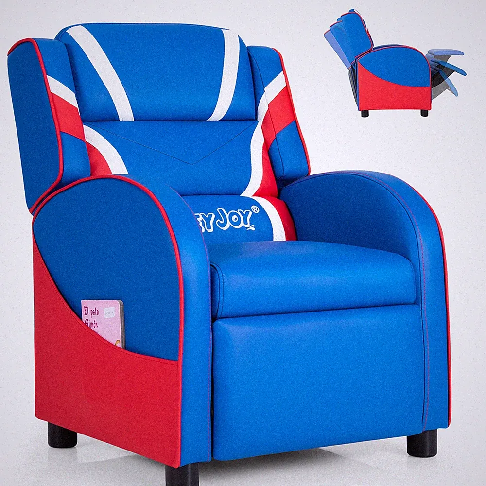 Honeyjoy Kids Recliner Chair Gaming Sofa PU Leather Armchair w/Side Pockets Blue